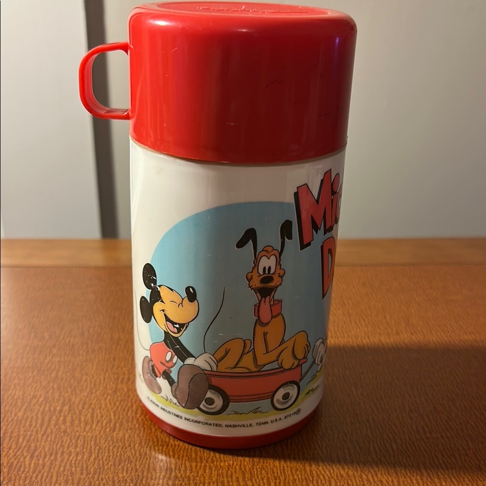 Disney Red and White Vintage Thermos with Mickey and Pluto